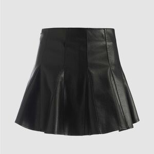 Cider Black Leather Pleated Mini Skirt